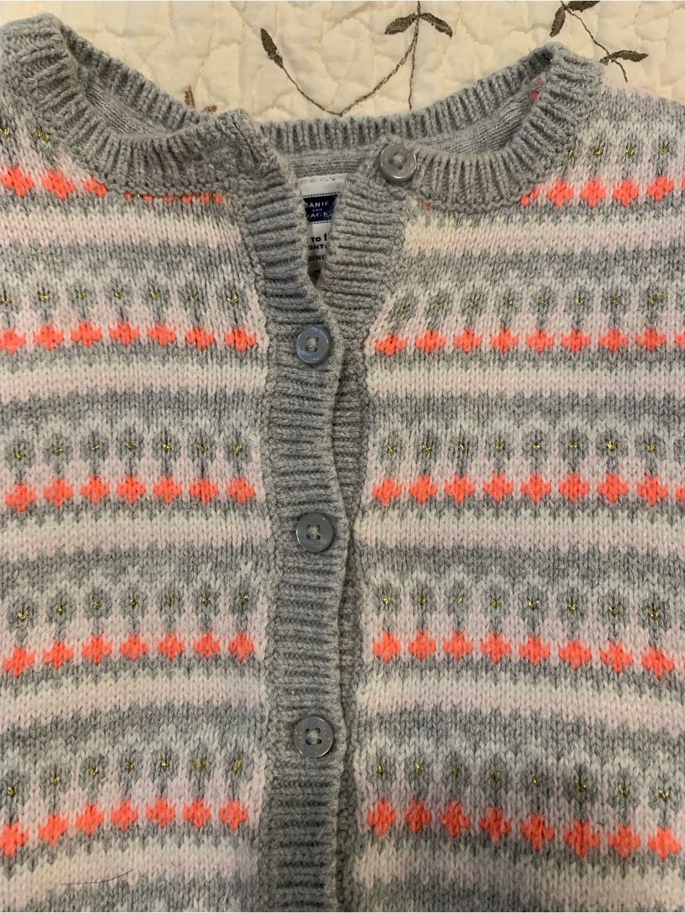Janie and Jack Fair Isle Button Cardigan Sweater with Neon Accent